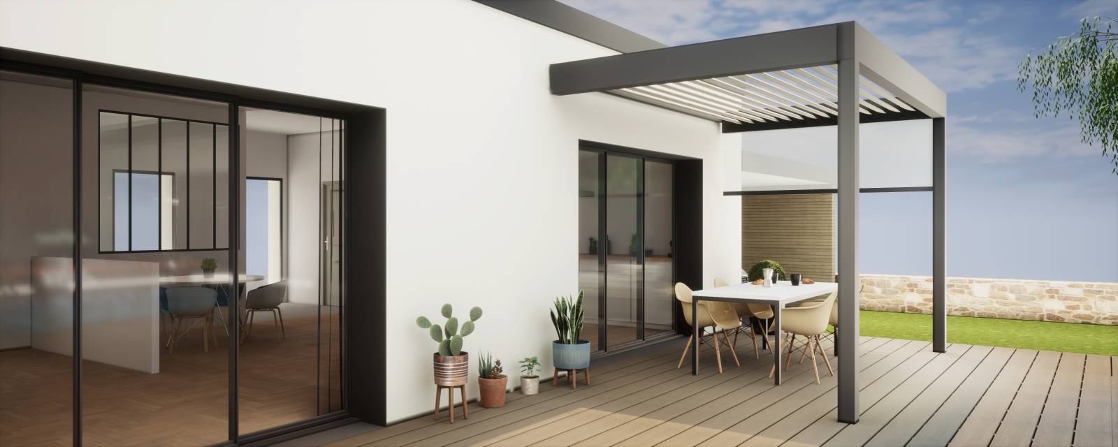 Installation de pergola bioclimatique sur mesure à Cannes, Côte d’Azur par Maisons de Lumière Technal