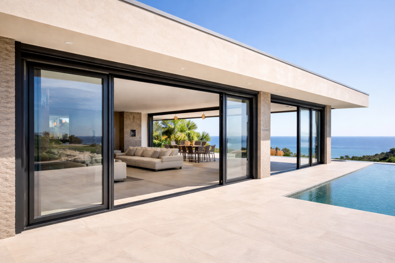 Baies vitrées en galandage Technal Luméal 6 vantaux villa à St Tropez